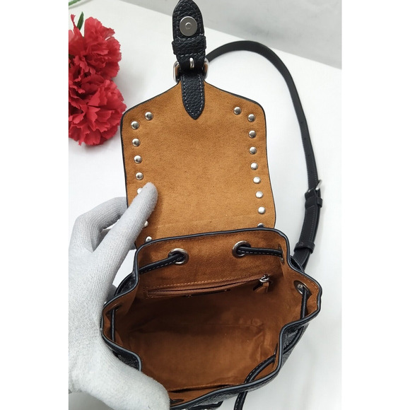 Coach Black Pebbled Leather Studded Drawstring Crossbody Backpack Bag - NWT $450 - Picture 10 of 16